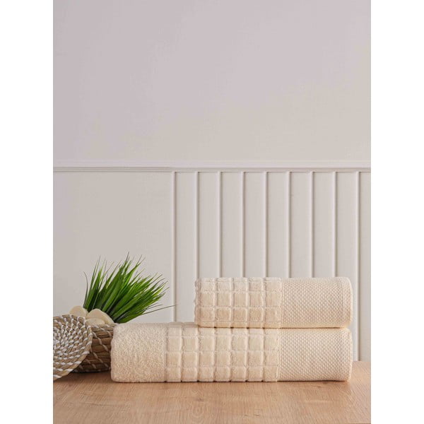 Iš frote audinio iš medvilnės vonios rankšluosčių rinkiniai baltos spalvos 2 vnt. Square – Mila Home-image-1