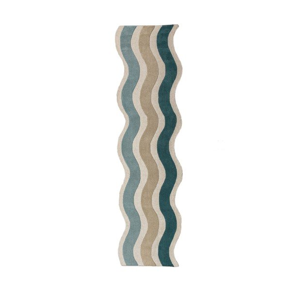 Rankų darbo mėlynos spalvos iš vilnos kilimas 80x300 cm Cascade Wool – Flair Rugs