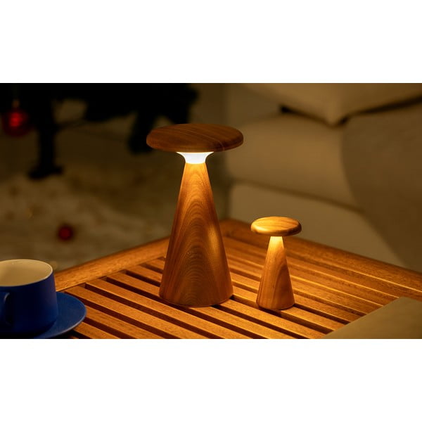 Tamsios natūralios spalvos stalinis šviestuvas LED (aukštis 14 cm) su mediniu gaubtu Sylva – Gingko-image-2