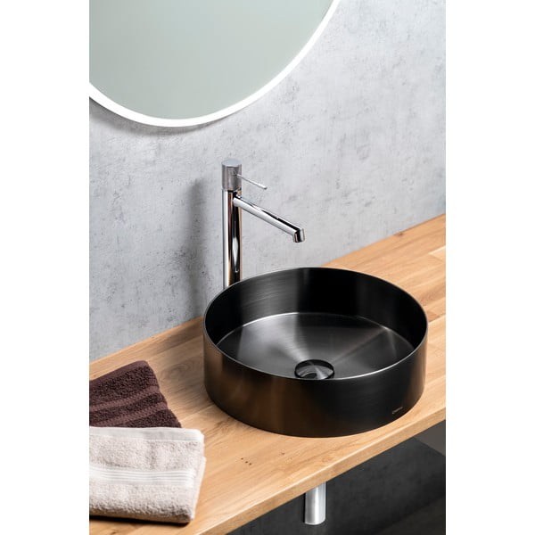 Iš nerūdijančio plieno apvalios formos praustuvas juodos spalvos ø 38 cm Aurum – Sapho-image-1