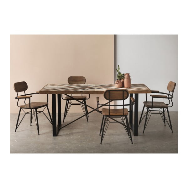 Valgomojo stalas su metalinėmis kojomis ir perdirbtos medienos stalviršiu Geese, 180 x 90 cm-image-1