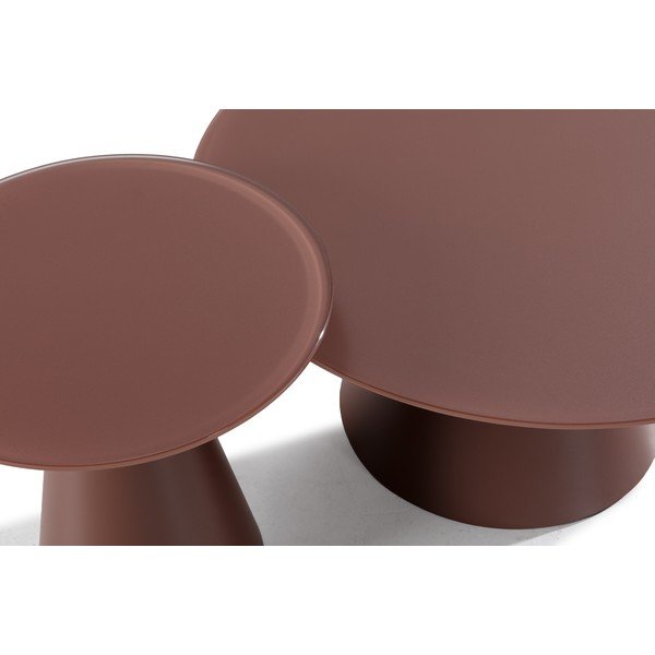 Rudos spalvos apvalios formos kavos staliukai 2 vnt. su stikliniu stalviršiu ø 80 cm Vida – MOME-image-3
