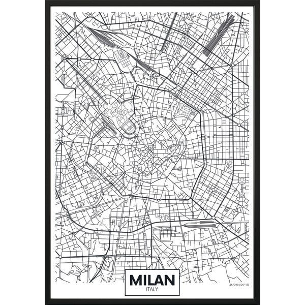 Sieninis plakatas rėmelyje MAP/MILAN, 50 x 70 cm