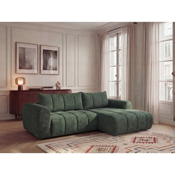 Tamsiai žalios spalvos kampinė sofa (su dešiniuoju kampu/su gultu) Nesty – Bobochic Paris-image-1