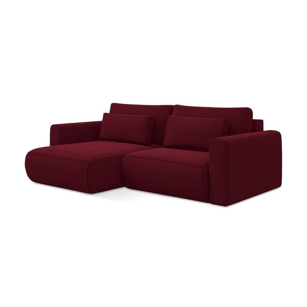 Bordo spalvos iš velveto sulankstoma/su sandėliavimo vieta kampinė sofa (su kairiuoju kampu/su gultu) Kapua – Makamii-image-3