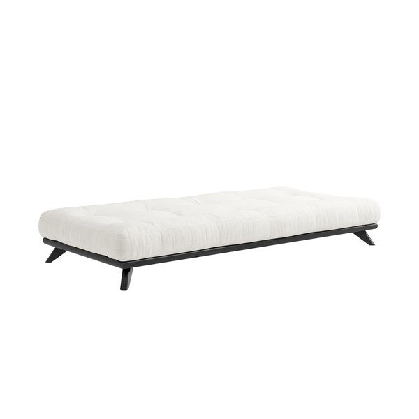 Juodos spalvos pušies masyvo viengulė lova su čiužiniu Karup Design Senza Mat, 90 x 200 cm