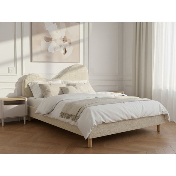 Smėlio spalvos iš audinio dvigulė lova audiniu dengta su lovos grotelėmis 160x200 cm Celina – Bobochic Paris-image-1