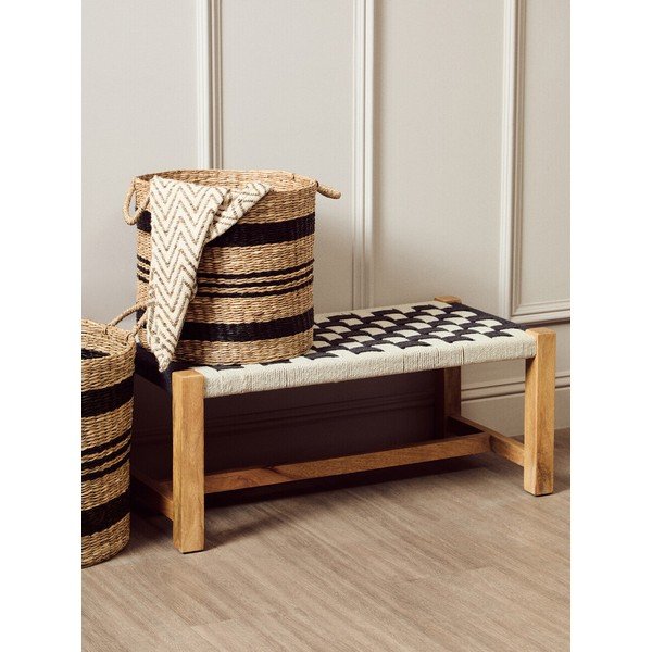 Juodos ir baltos spalvos medžio masyvo suolas Satna – Premier Housewares-image-1