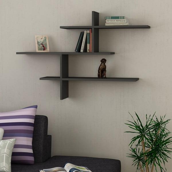 Kelių aukštų sieninė lentyna antracito spalvos 123 cm Leo – Kalune Design-image-2
