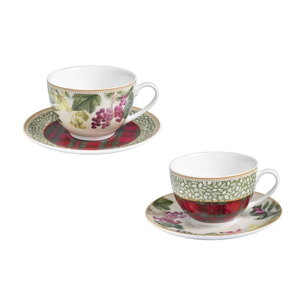 2 porcelianinių puodelių rinkinys su lėkštutėmis Brandani Sottobosco Tea Cup