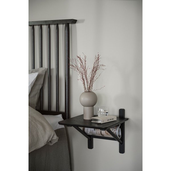 Juodas ąžuolo dekoro naktinis staliukas su lentynomis Camrose - Rowico-image-1