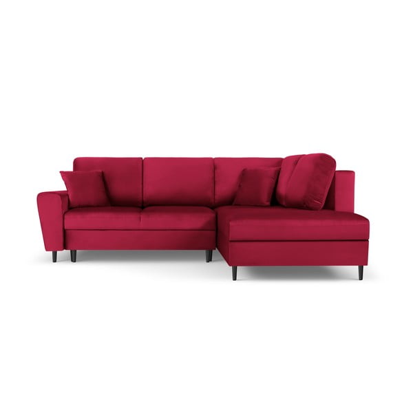 Raudonos spalvos iš velveto sulankstoma/su sandėliavimo vieta kampinė sofa (su dešiniuoju kampu/„L“ formos) Kyoto – Cosmopolitan Design
