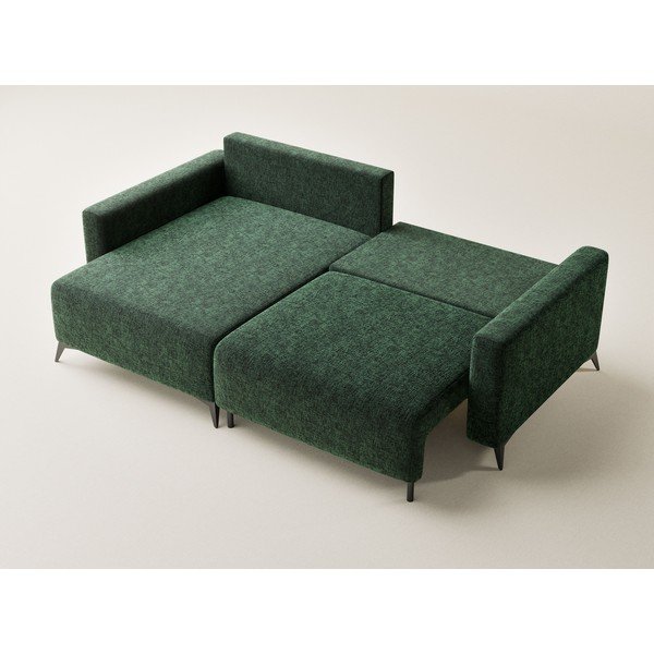 Tamsiai žalios spalvos sulankstoma/su sandėliavimo vieta kampinė sofa iš šenilinio audinio (su kairiuoju kampu/su gultu) Leon – Maison de Rêve-image-3