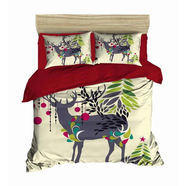 Dvigulės lovos patalynės ir paklodžių rinkinys Kalėdinis elnias, 200 x 220 cm