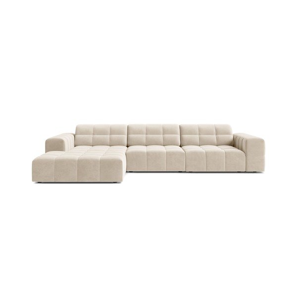 Kreminės spalvos kampinė sofa iš velveto (su kairiuoju kampu/su gultu) Chicago – Cosmopolitan Design