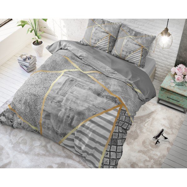 Pilka medvilninė dvigulė patalynė Pure Cotton Graphic, 200 x 200/220 cm-image-1