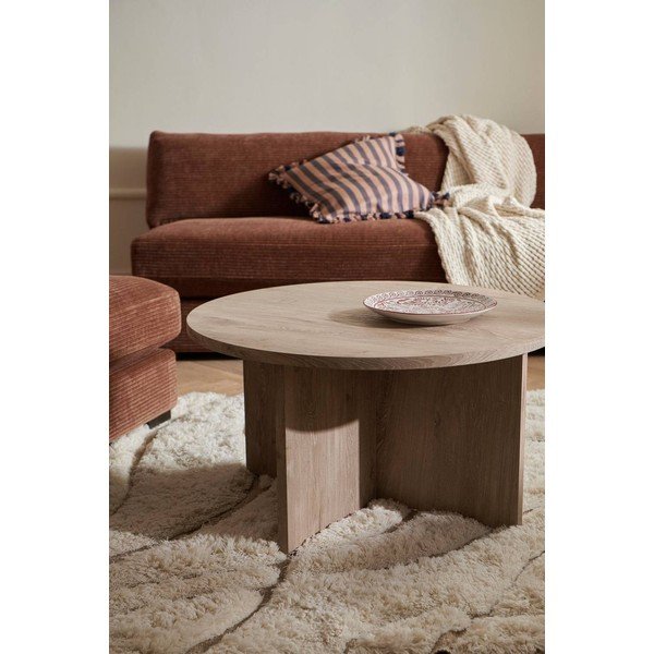 Šviesios natūralios spalvos iš MDF plokštės apvalios formos kavos staliukas ø 85 cm Poppy – Ellos Home-image-1