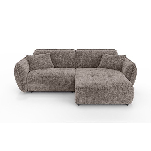 Taupe spalvos kampinė sofa iš šenilinio audinio (su dešiniuoju kampu/su gultu) Nelia – Ropez