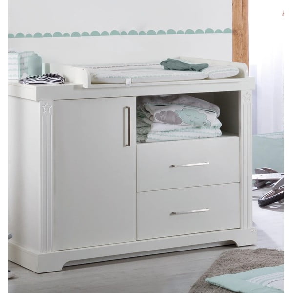 Žema su vystymo stalu vaikiška šoninė spintelė baltos spalvos 120x98 cm Maxi – Roba-image-1