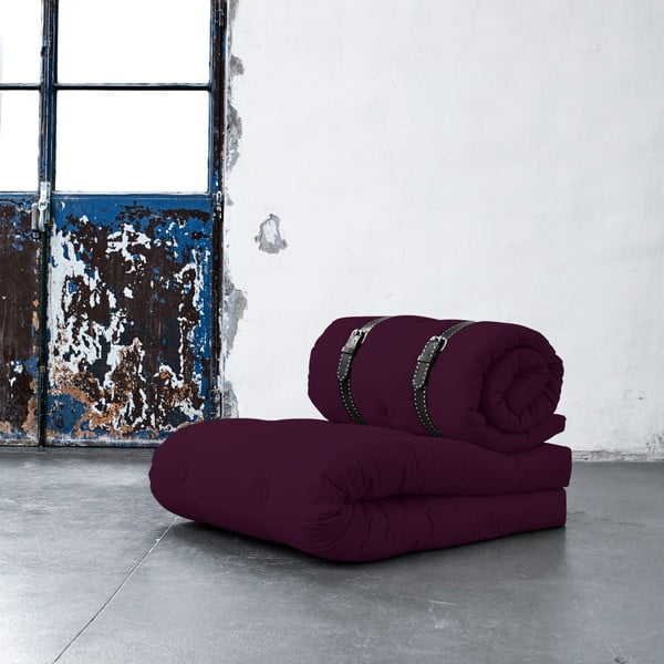 Kintamas fotelis su baltais dygsniuotos odos dirželiais "Karup Buckle Up Purple Plum