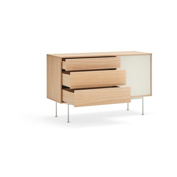 Kreminės spalvos komoda su ąžuolo medienos dalimi Teulat Yoko, plotis 128 cm-image-3