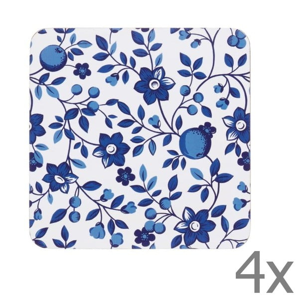 4 padėkliukų rinkinys "Kitchen Craft" Mėlyni gėlių padėkliukai, 10 x 10 cm