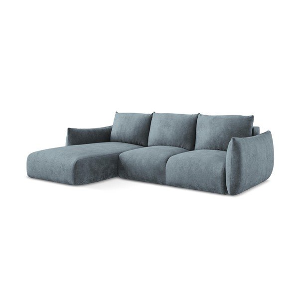 Mėlynos spalvos iš šenilinio audinio sulankstoma kampinė sofa (su kairiuoju kampu/su gultu) Leila – Makamii-image-3