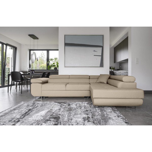 Smėlio spalvos sulankstoma/su sandėliavimo vieta kampinė sofa (su dešiniuoju kampu/„L“ formos) Anton – ELTAP-image-1
