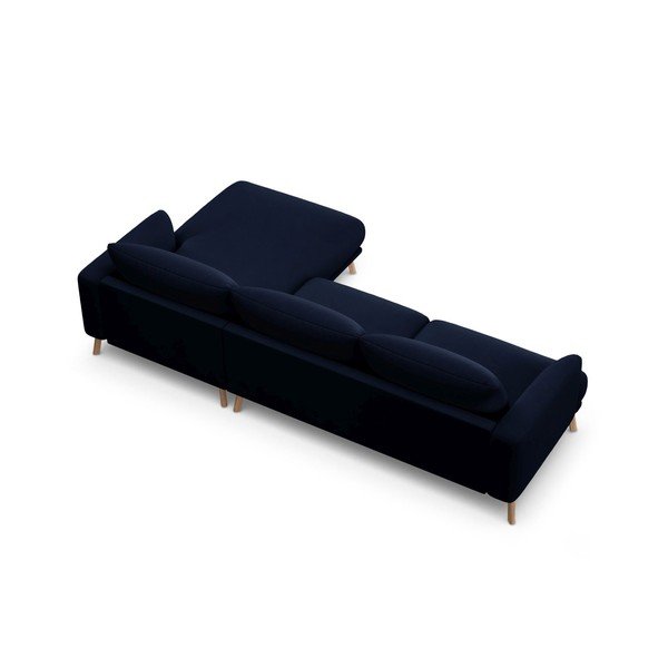 Tamsiai mėlynos spalvos kampinė sofa iš velveto (su dešiniuoju kampu/su gultu) Naomi – Micadoni -image-3