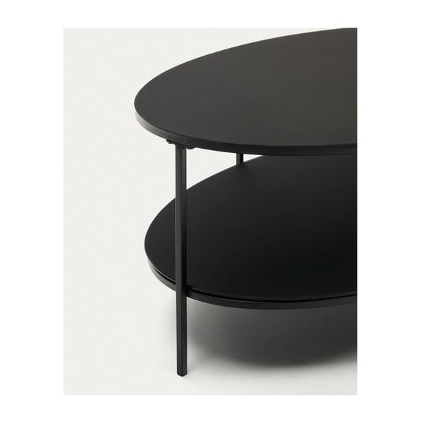 Kavos staliukas juodos spalvos su stikliniu stalviršiu 65x110 cm Fideia – Kave Home-image-3