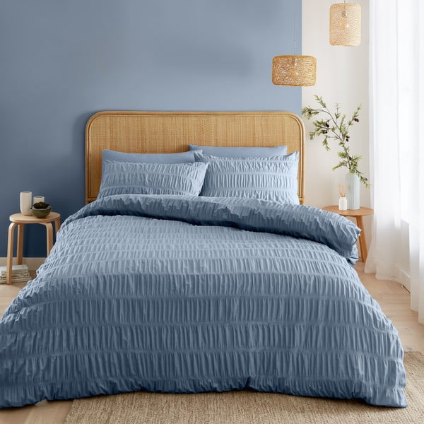 Iš banguotos tekstūros dvigulė patalynė mėlynos spalvos 200x200 cm Seersucker – Catherine Lansfield