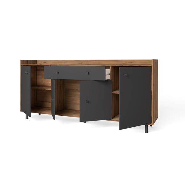 Pilka žema komoda, riešutmedžio spalvos, 180x84 cm Malta - Marckeric-image-3