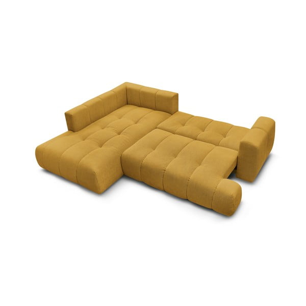 Garstyčių spalvos sulankstoma/su sandėliavimo vieta kampinė sofa (su kairiuoju kampu/„L“ formos) Fuji – Bobochic Paris-image-4