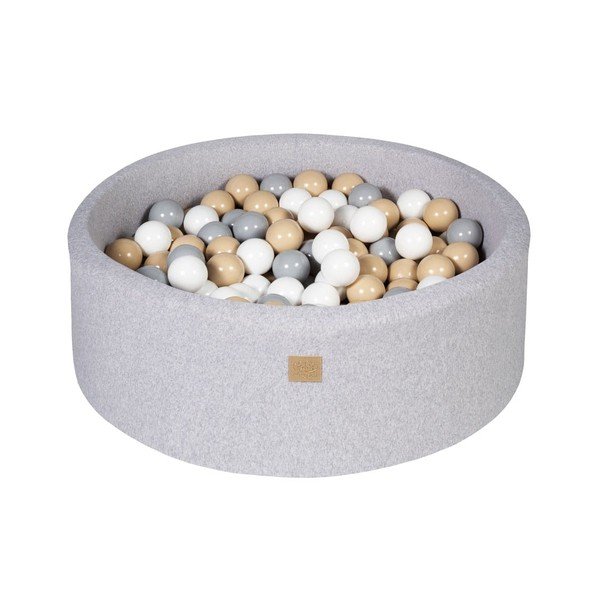 Pilkos spalvos iš tekstilės pripučiamų kamuoliukų baseinas ø 90 cm aukštis 30 cm Montessori – Meowbaby