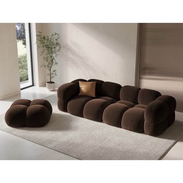 Tamsiai rudos spalvos iš velveto sofa 250 cm Loretto – Cosmopolitan Design-image-1