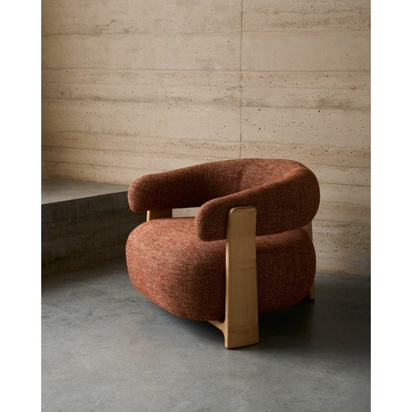 Terakotos spalvos iš šenilinio audinio krėslas Granite – Kave Home-image-1