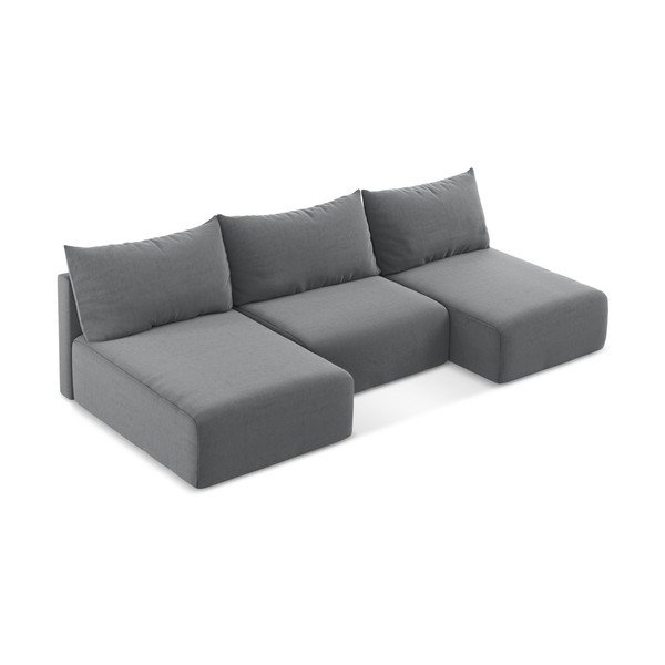 Pilkos spalvos sulankstoma/su sandėliavimo vieta kampinė sofa iš velveto („U“ formos) Kalena – Makamii-image-3