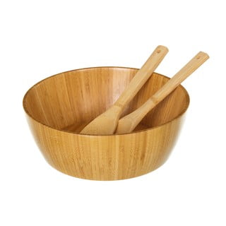 2 bambukinių salotų stalo įrankių ir dubenėlių rinkinys Unimasa