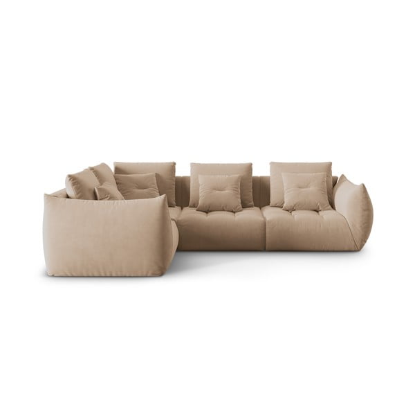 Smėlio spalvos iš velveto kampinė sofa (su kairiuoju kampu/„L“ formos) Bloom – Micadoni 