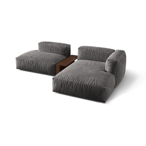 Pilkos spalvos iš velveto modulinė kampinė sofa (su dešiniuoju kampu/su gultu) Martina – Micadoni -image-3