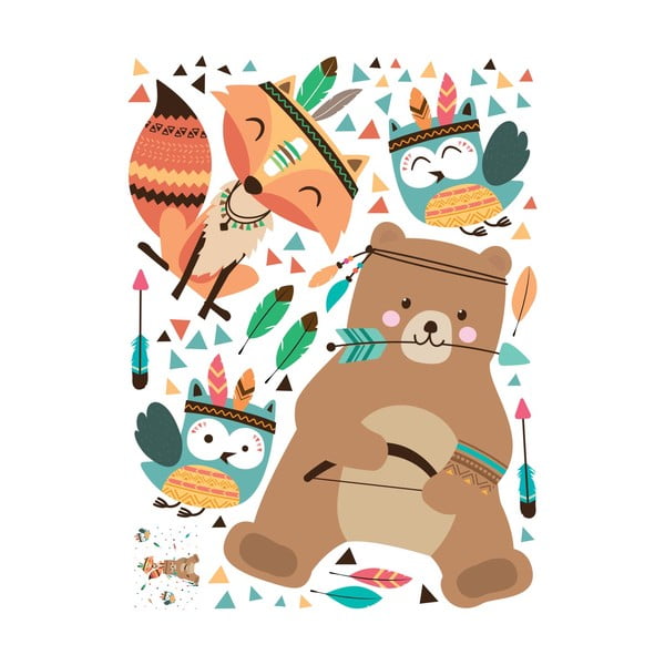 Vaikiški sienų lipdukai Ambiance Bear Indian Happy-image-2