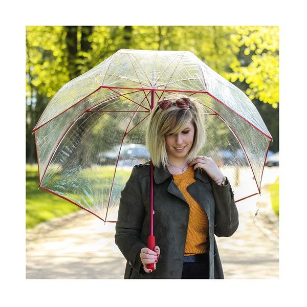 Skaidrus golfo skėtis su raudonomis detalėmis "Ambiance Birdcage Ribs", ⌀ 111 cm-image-1