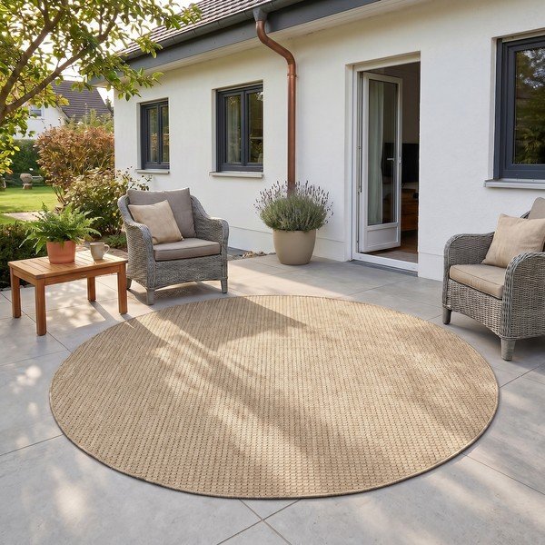 Smėlio spalvos apvalios formos lauko ir vidaus kilimas ø 160 cm Mira 1450 – Ayyildiz Carpets-image-1