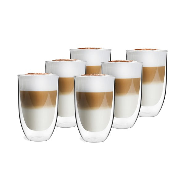 Iš stiklo puodeliai 6 vnt. su dviguba sienele/latte kavai 350 ml – Vialli Design-image-1