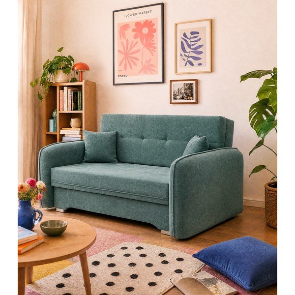 Žalios spalvos iš šenilinio audinio sulankstoma/su sandėliavimo vieta sofa 155 cm Laine – ELTAP-image-1