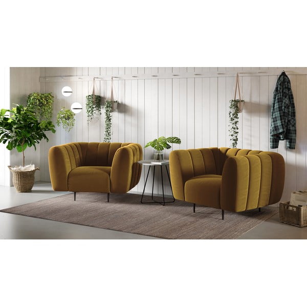 Geltonos spalvos aksominis krėslas Ghado Shel-image-1