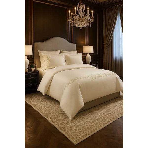 Kreminės spalvos iš satino medvilnės viengulė patalynė su paklode/6 dalių 140x200 cm Maison Bloom – Mila Home Luxury-image-1