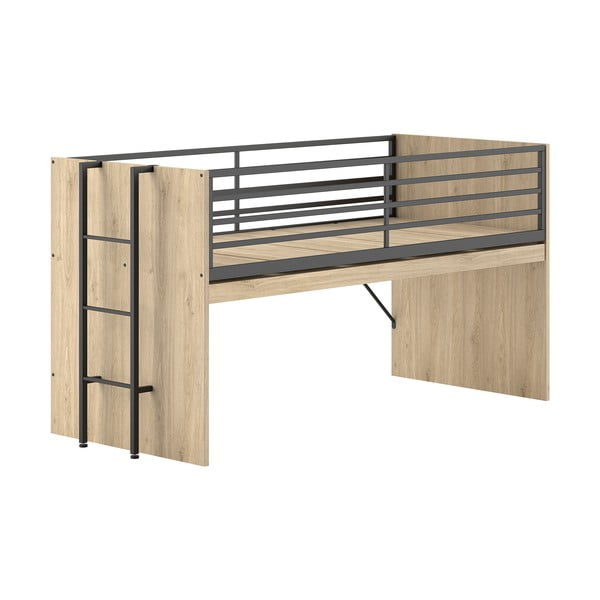 Natūralios spalvos paaukštinta vaikiška lova su lovos grotelėmis 90x200 cm Sam – Vipack-image-2