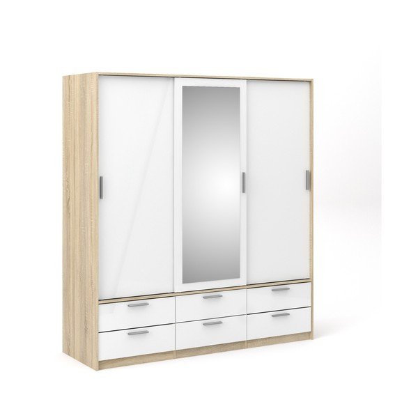 Drabužių spinta baltos spalvos/natūralios spalvos iš ąžuolo su stumdomomis durimis 181x200 cm Line – Tvilum-image-2