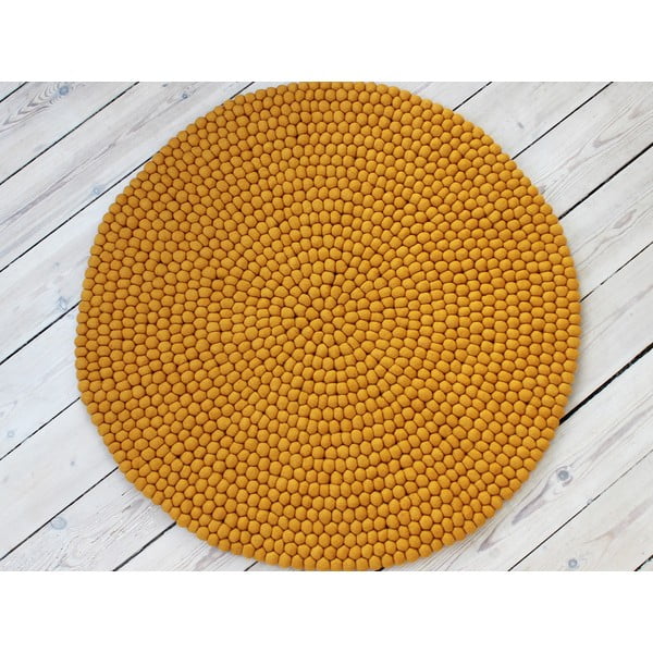 Geltonas vilnos kilimas Wooldot Ball Rugs, ⌀ 90 cm-image-1